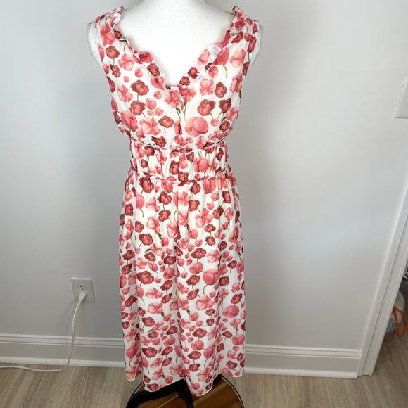 SIPOS NEW YORK Strawberry Floral Midi Dress In White Pink Size Large - Picture 9 of 14